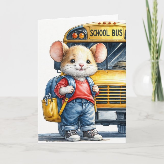 Mouse With Yellow School Bus Card (Front)