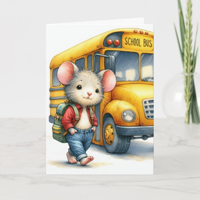 Mouse With Yellow School Bus Card (Front)