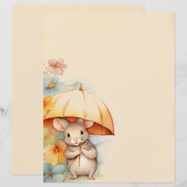 Mouse with yellow umbrella blue orange pink flower (Front/Back)