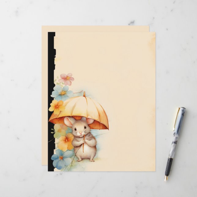 Mouse with yellow umbrella blue orange pink flower (Front/Back In Situ)