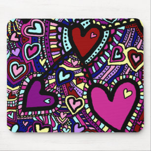 Mousemat, Abstract Doodle Art Hearts Mouse Pad