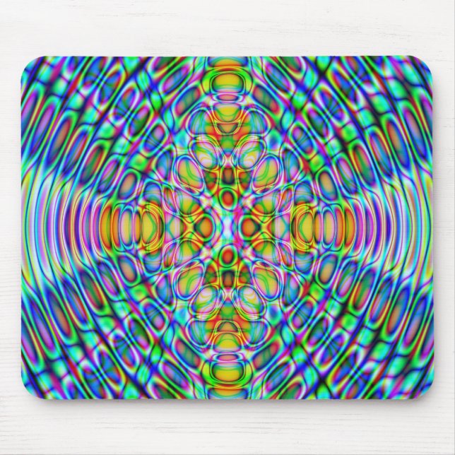 Mousemat Abstract Psychedelic Design, Blue Gold (Front)