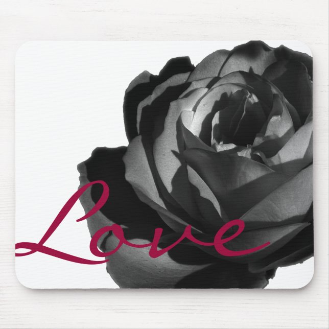 Mousemat Black Rose Red Love Flowered Mousepad (Front)