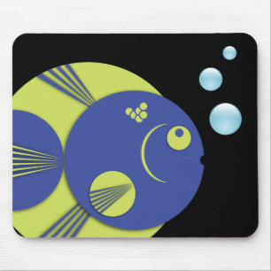 Mousemat, Circle Fish, blue lime green, bubbles Mouse Pad