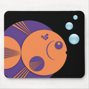 Mousemat, Circle Fish, purple orange, blue bubbles Mouse Pad
