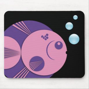 Mousemat, Circle Fish, purple pink, blue bubbles Mouse Pad