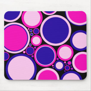 Mousemat, retro dots, hot pink, pink, blue, black mouse pad