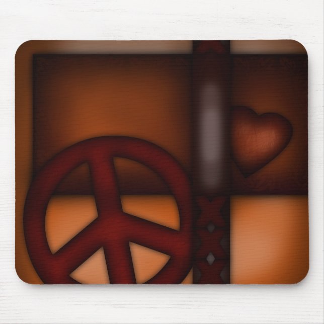 Mousemat, Rustic Heart and Peace Sign Mouse Pad (Front)
