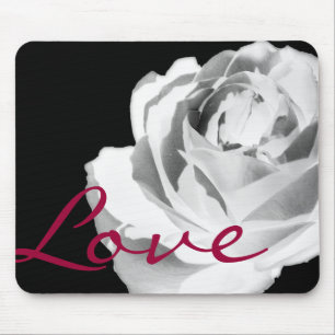 Mousemat White Rose Red Love Flowered Mousepad