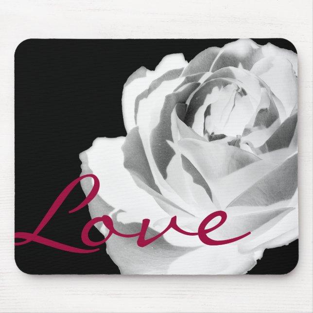 Mousemat White Rose Red Love Flowered Mousepad (Front)