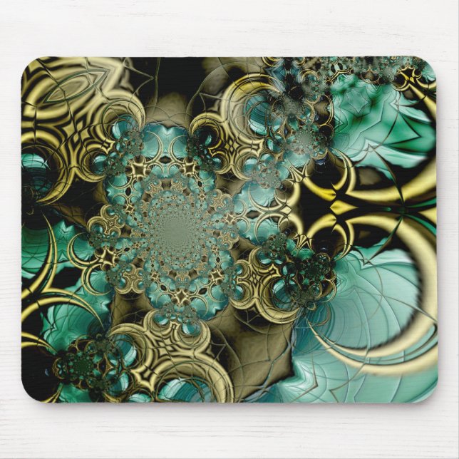 Mousepad Abstract Art Metal Gold Teal Glass 2 (Front)
