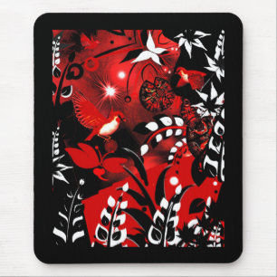 Mousepad Asian Floral Red Birds