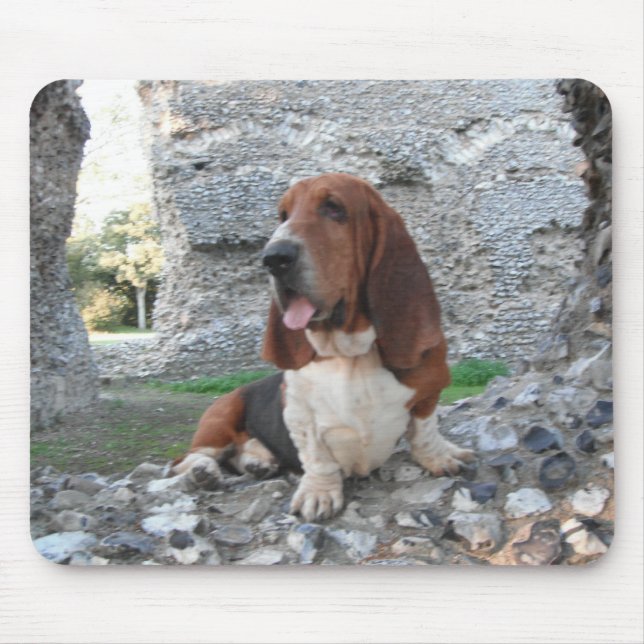Mousepad Basset Hound Castle Ruin Visit (Front)