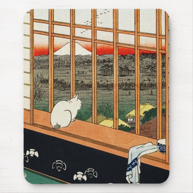 Mousepad: Cat on Window by Hiroshige 歌川広重 Mouse Pad (Front)