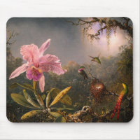 Mousepad: Cattleya Orchid & Three Hummingbirds