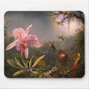 Mousepad: Cattleya Orchid & Three Hummingbirds Mouse Pad