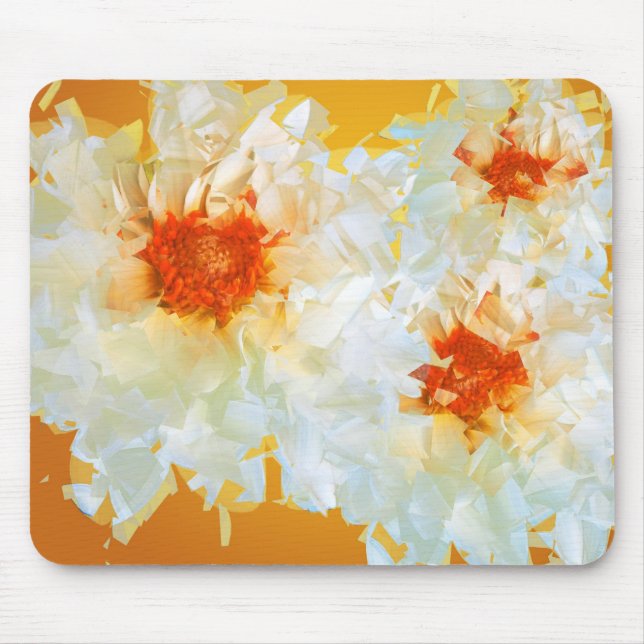 Mousepad Flowers White Orange Cubist (Front)