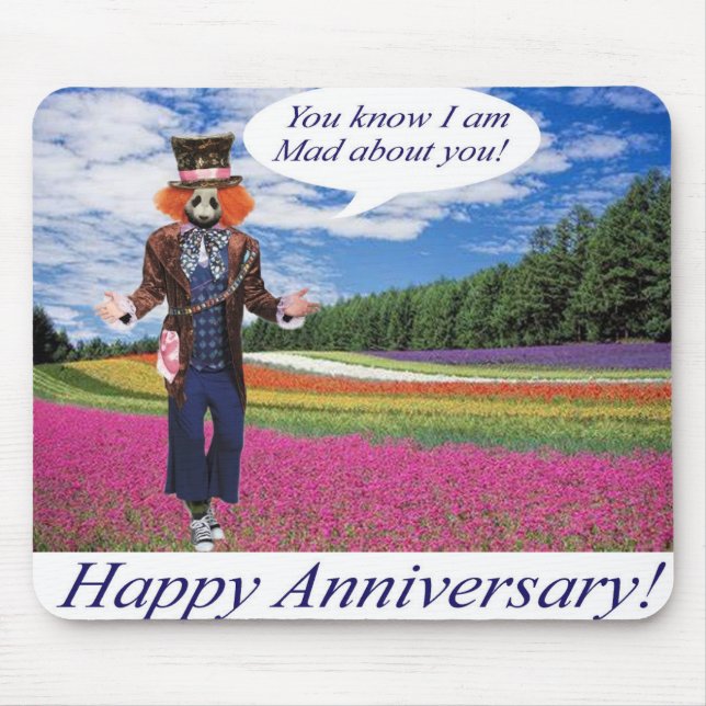 mousepad.  Happy Anniversary.  panda/madhatter Mouse Pad (Front)