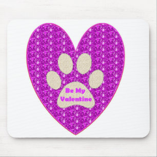 Mousepad Paw Heart Pink White Be My Valentine