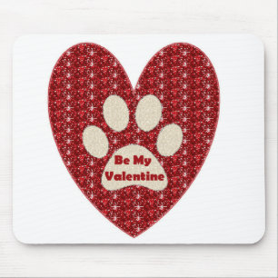 Mousepad Paw Heart Red White Be My Valentine