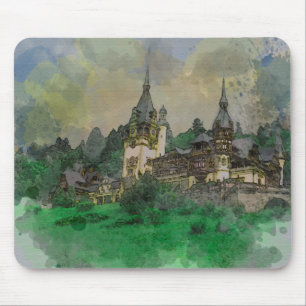 Mousepad Peles Castle Romania Watercolor
