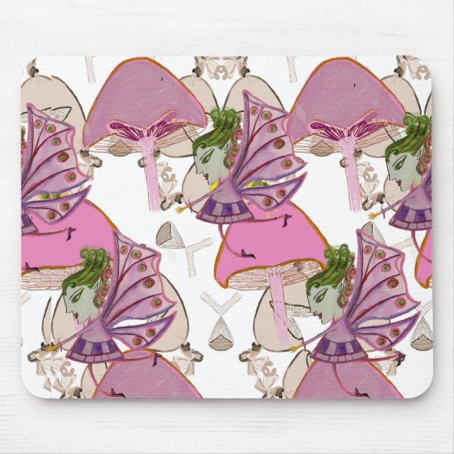 Mousepad pink mushroom fairies design  (Front)