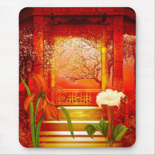 Mousepad Red Golden Yellow Floral