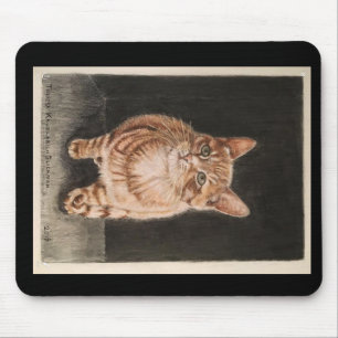 Mousepad tabby cat, warm yellows, cute hand drawn