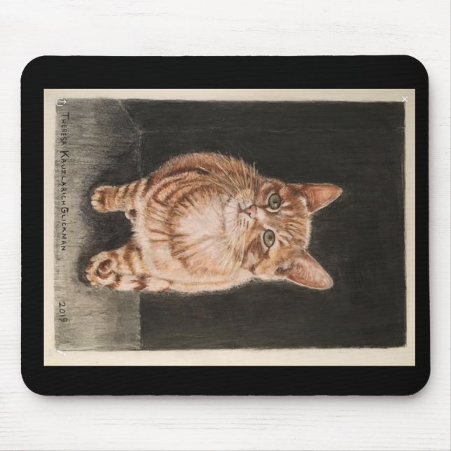 Mousepad tabby cat, warm yellows, cute hand drawn (Front)
