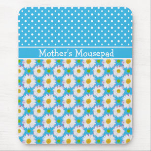 Mousepad to Personalise: Polkas and Daisies: Blue