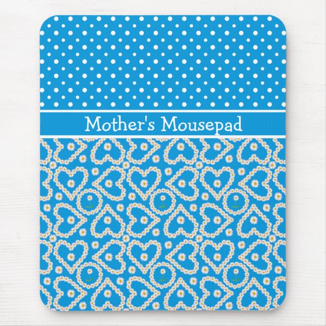 Mousepad to Personalise: Polkas Daisy Chains, Blue (Front)