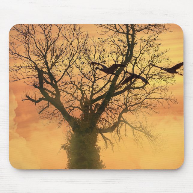 Mousepad Twisted Autumn Tree At Sunset (Front)