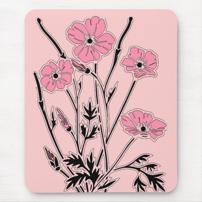 Mousepad Vintage Art Pink Poppies (Front)