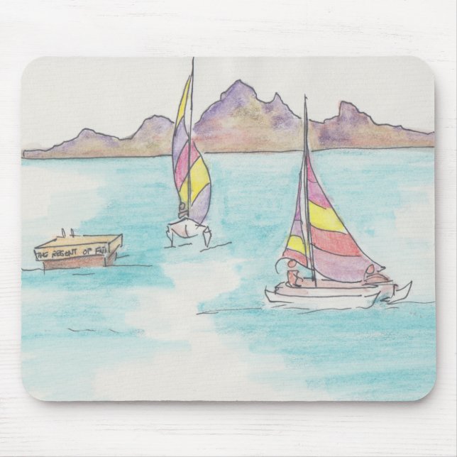 Mousepad Watercolor Sketch "Fiji Water Boats" (Front)