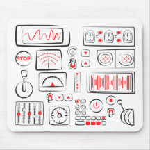 Mousepad with different drawn buttons, levers.