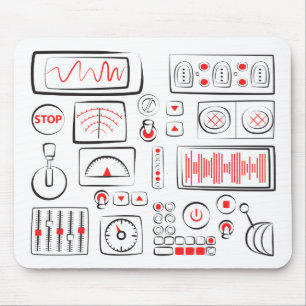 Mousepad with different drawn buttons, levers.