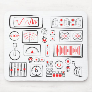 Mousepad with different drawn buttons, levers.