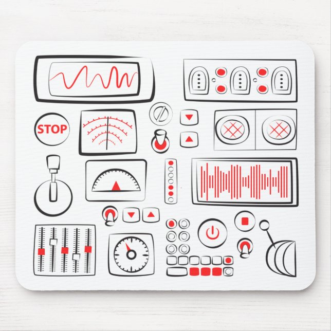 Mousepad with different drawn buttons, levers. (Front)