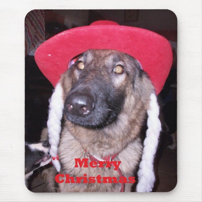 Mousepad With German Shepherd In Christmas Hat (Front)