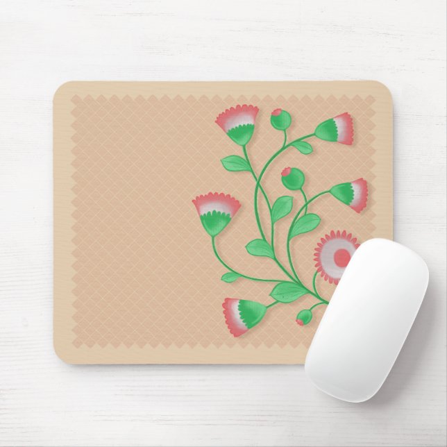 Mousepad with pink flower motif (With Mouse)
