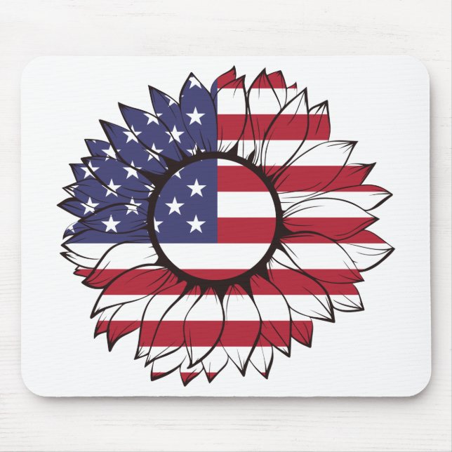 Mousepad with USA flag sunflower, 4th of July (Front)