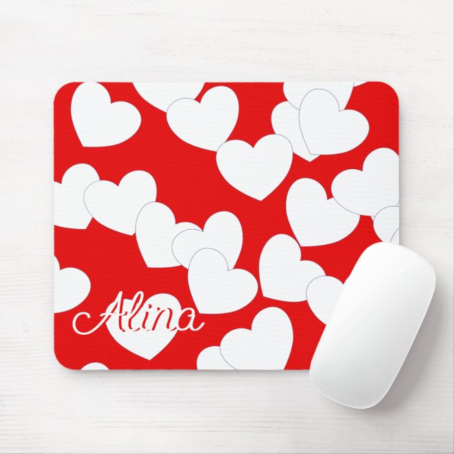 Mousepad With Your Custom Name, Red And White (With Mouse)
