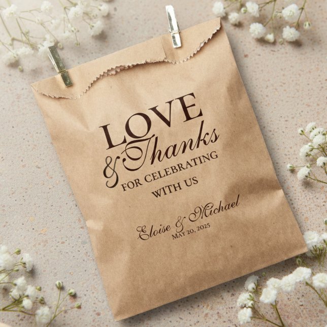 Mousse Brown “Love and Thanks” Wedding  Favour Bag (Rustic Brown Love and Thanks Wedding Favor Bag)