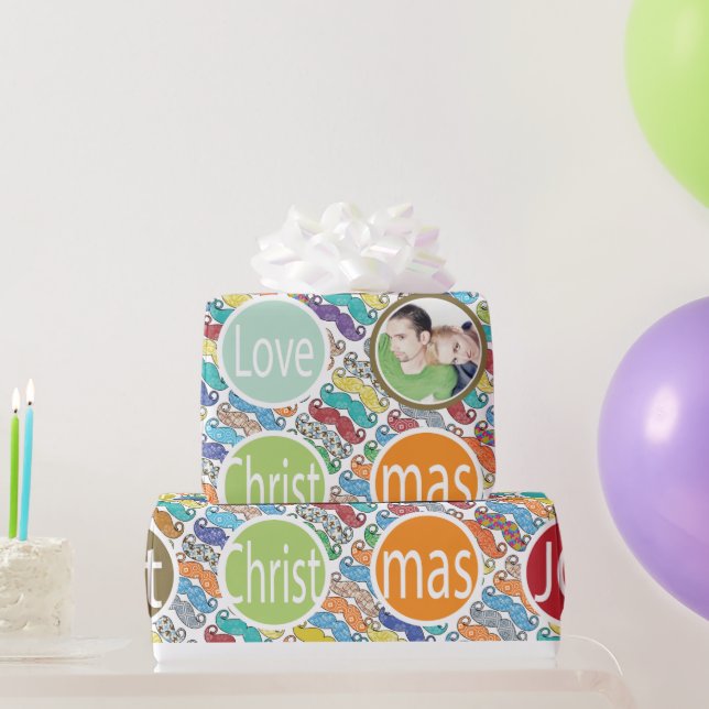 Moustache 1st Christams Hipster Personalised Photo Wrapping Paper (Party Gifts)