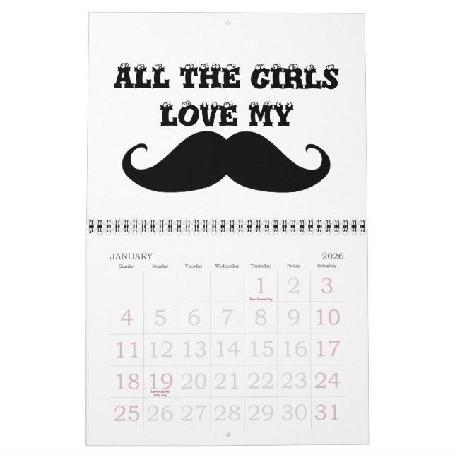 Moustache 2013 calendar (Jan 2026)