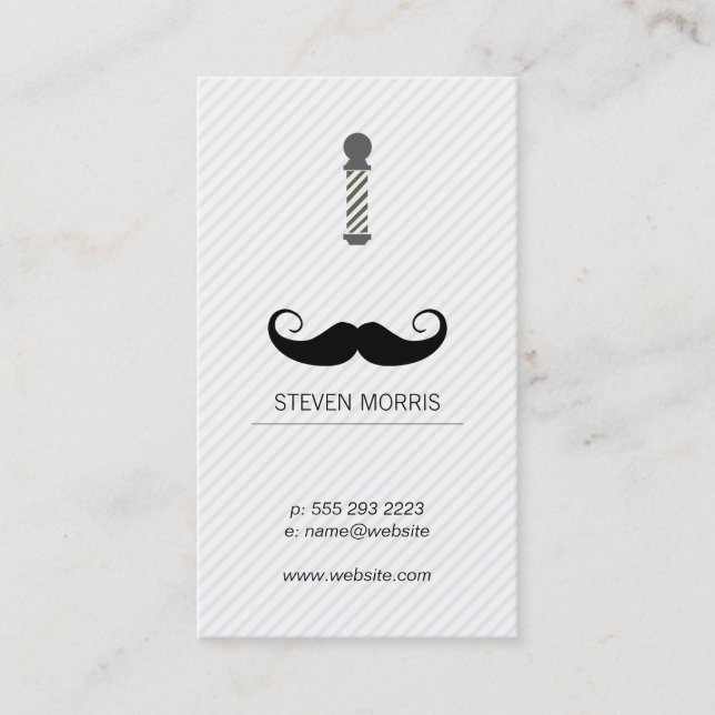 Moustache and Barber Blade and Barber Pole Business Card (Front)