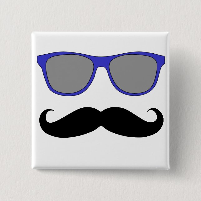 Moustache and Blue Sunglasses Humour 15 Cm Square Badge (Front)