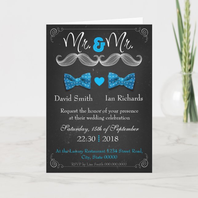 Moustache and bow for Mr and Mr Invitation (Front)