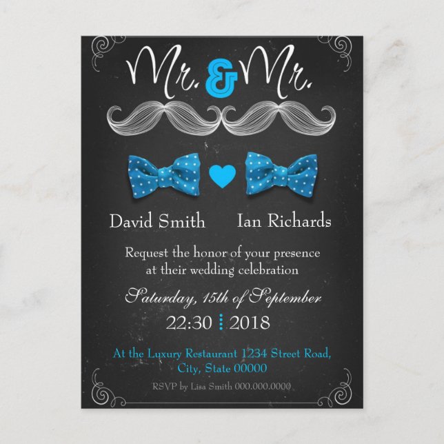 Moustache and bow for Mr and Mr Postcard (Front)