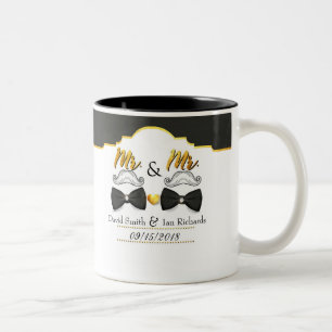 Moustache and bow for Mr and Mr Two-Tone Coffee Mug